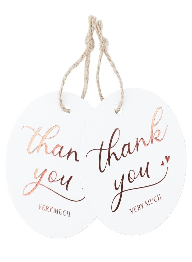 جيجاكرافت بطاقات شكر من jijAcraft، 100 قطعة، مع خيط، بطاقات هدايا "شكرًا جزيلًا"، بطاقة دائرية من رقائق الذهب الوردي، بطاقة هدايا شخصية، بطاقة تعليق من الورق الأبيض لحفلات الزفاف وأعياد الميلاد وحفلات استقبال المولود. - Image 1